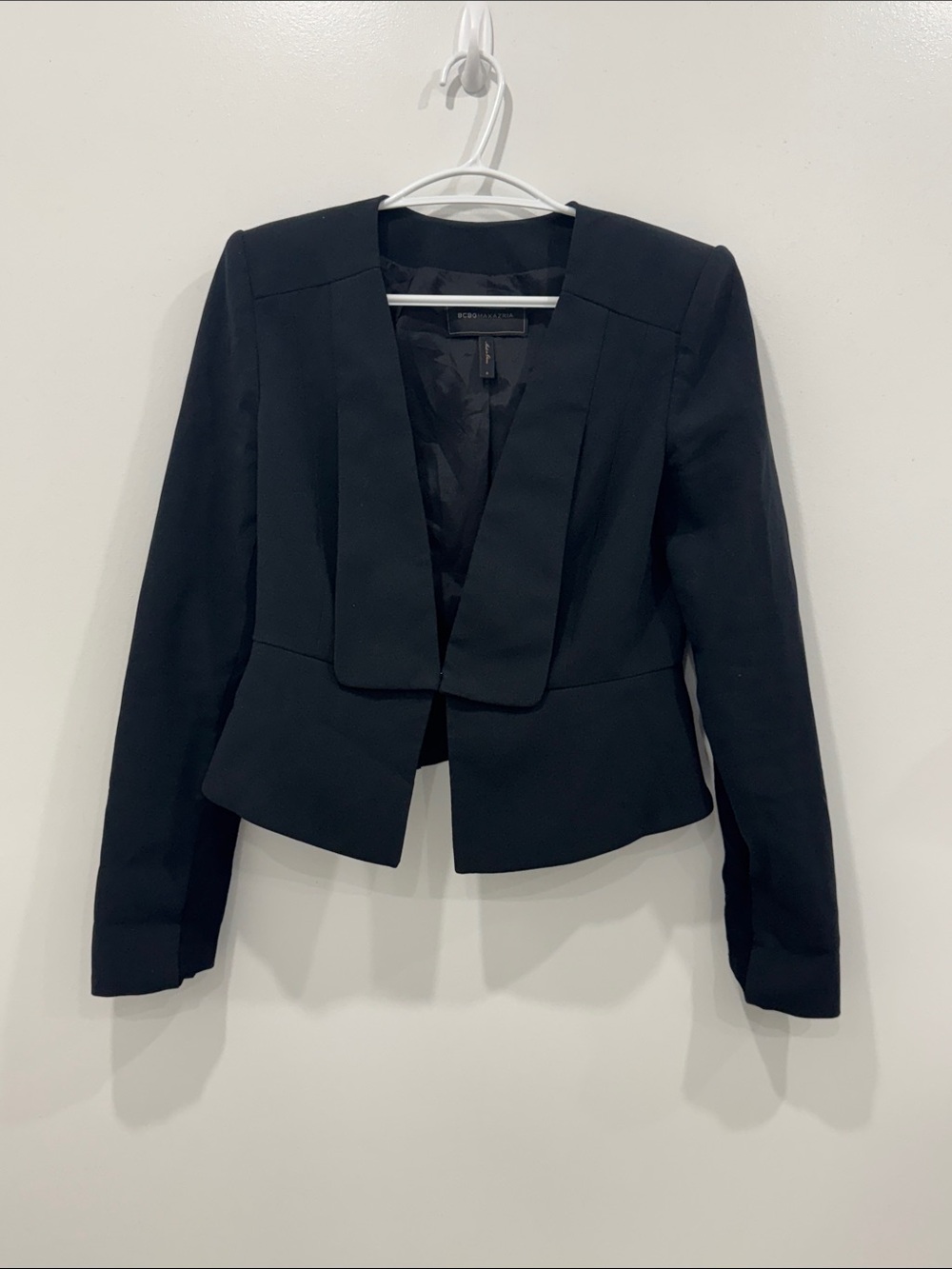 BCBGMAXAZRIA Black Penn Peplum Blazer Jacket Size S Crop